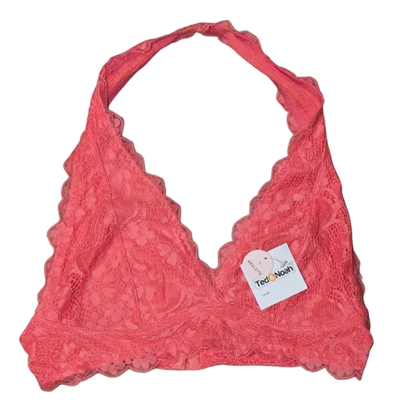 🍂 3/$15 - *NWT* Coral Lace Halter Bralette, Size L - Picture 3 of 9